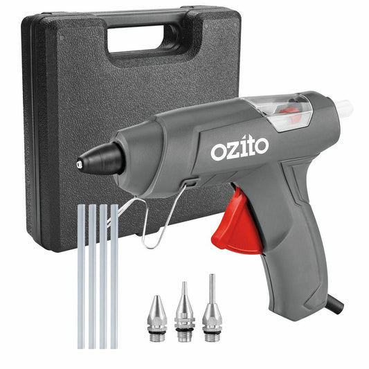 Ozito Glue Gun Kit 30W 11mm - 4 Glue Sticks - Grey/Red/Black/Silver