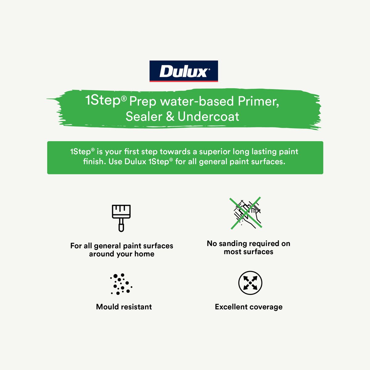 Dulux 1L 1Step Prep Primer Sealer Undercoat - Water Based - Mould Resistant