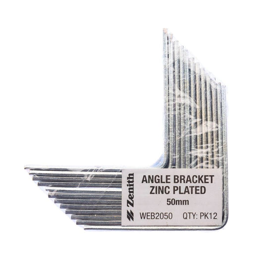 Zenith Angle Bracket - 50mm - Zinc Plated - Corrosion Resistant - 12 Pack - Auzzistore