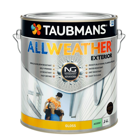 Taubmans 4L Accent Gloss All Weather Exterior Paint - Water Based - White - Mould Resistant - Auzzistore