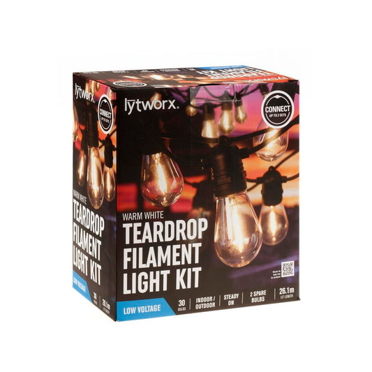 Lytworx Warm White Teardrop Filament Party Lights 30 Pack - 26.1m Length - Indoor/Outdoor Use - Auzzistore