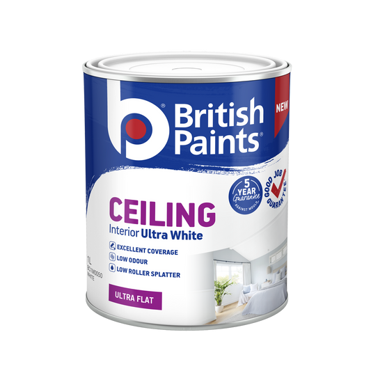 British Paints Ceiling Interior Ultra White 1L - Quick-Drying - Low Odour - Auzzistore