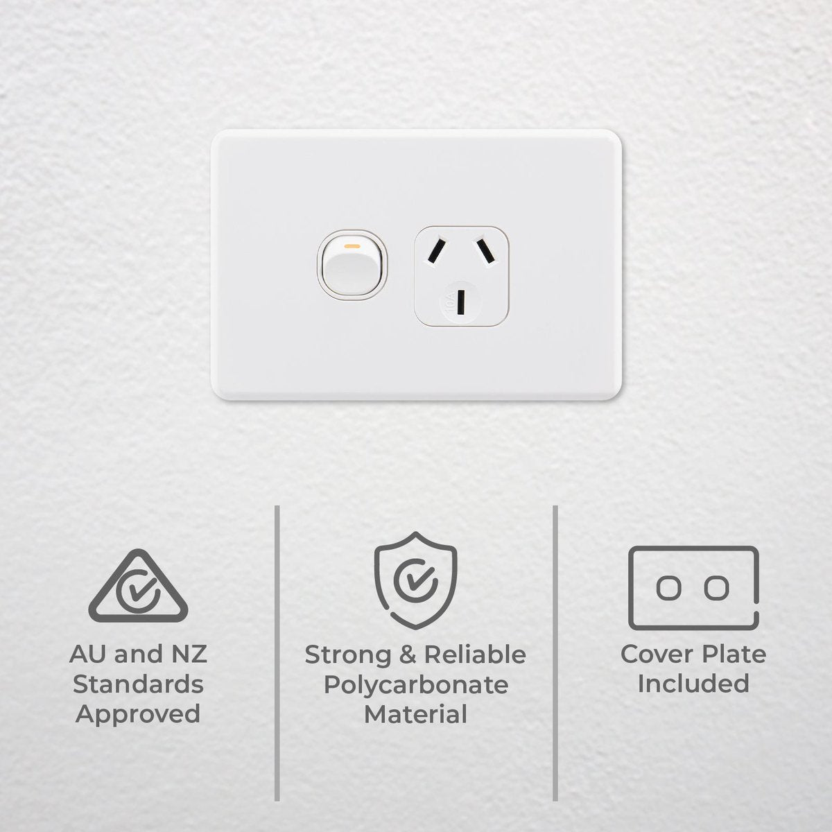 DETA X6 White 15 Amp Single Power Point - 15A Polycarbonate - Durable