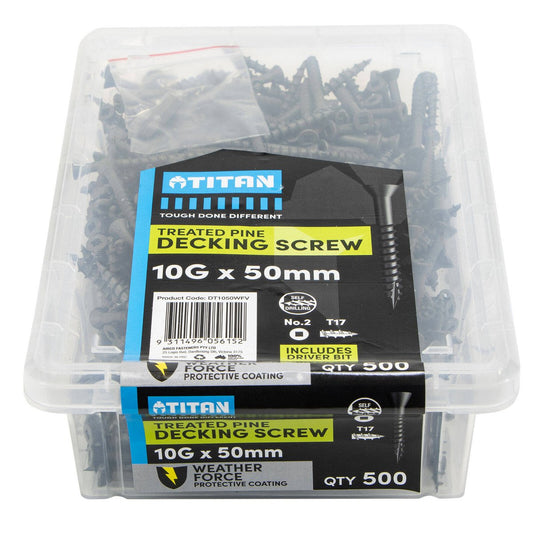 Titan 10g x 50mm Treated Pine Decking Screw Pack of 500 - Weather Resistant - Auzzistore