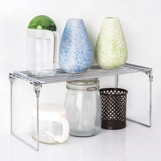 Practa Solutions Small Chrome Expandable Shelf Stacker - Steel - 400-590mm - Maximise Storage Space