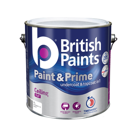 British Paints Ceiling Paint Prime White 4L Water Mould Resistant