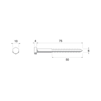 Zenith Hot Dip Galvanised Hex Head Coach Screws M6 x 75mm 25 Pack