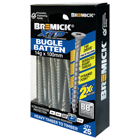 Bremick XTP Bugle Batten 14g x 100mm T40 B8 - 25 Pack - Fast Installation - Auzzistore