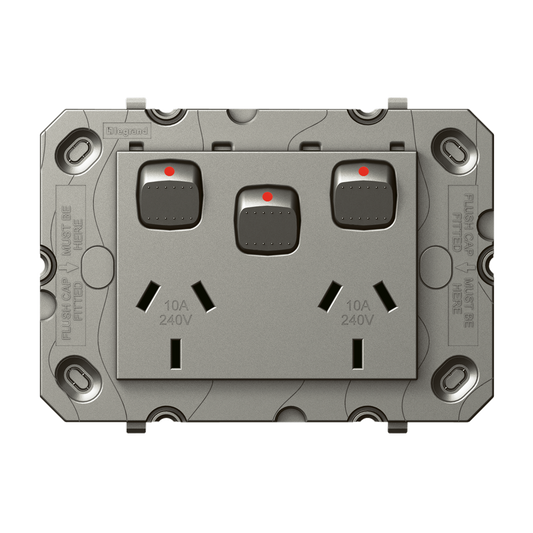 Hpm Arteor Double Powerpoint with Extra Switch 10 Amp 240V Magnesium - Auzzistore