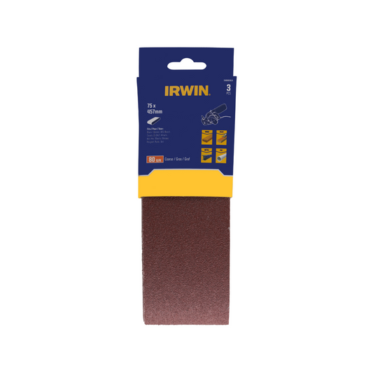 Irwin Sanding Belt 3 Pack - 75 x 457mm - 80 Grit - Wood & Metalworking - Auzzistore