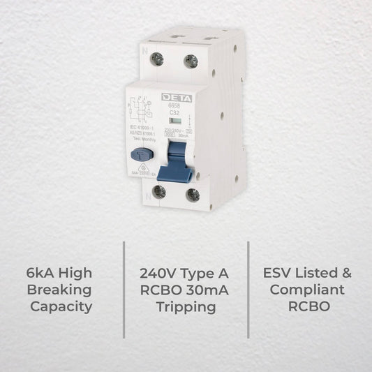 Deta 32A Single Phase RCBO - 6kA High Breaking Capacity - 240V – view 2 - Auzzistore