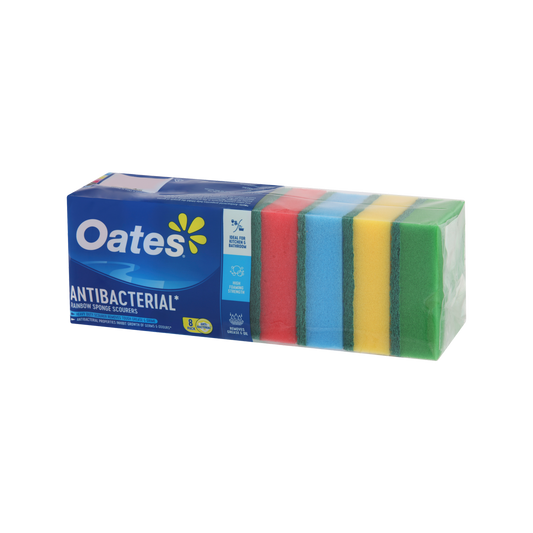 Oates Antibacterial Sponge Scourers 8 Pack - 355mm x 92mm - Rainbow