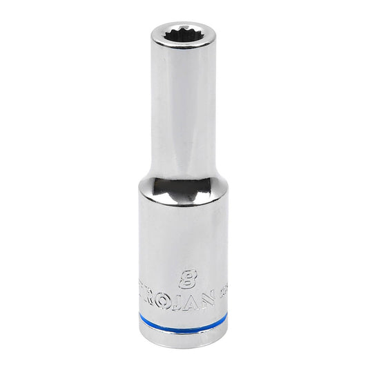 Trojan 8mm Deep Socket 1/2" Drive - Polished Chrome Vanadium - 12 Point - Auzzistore