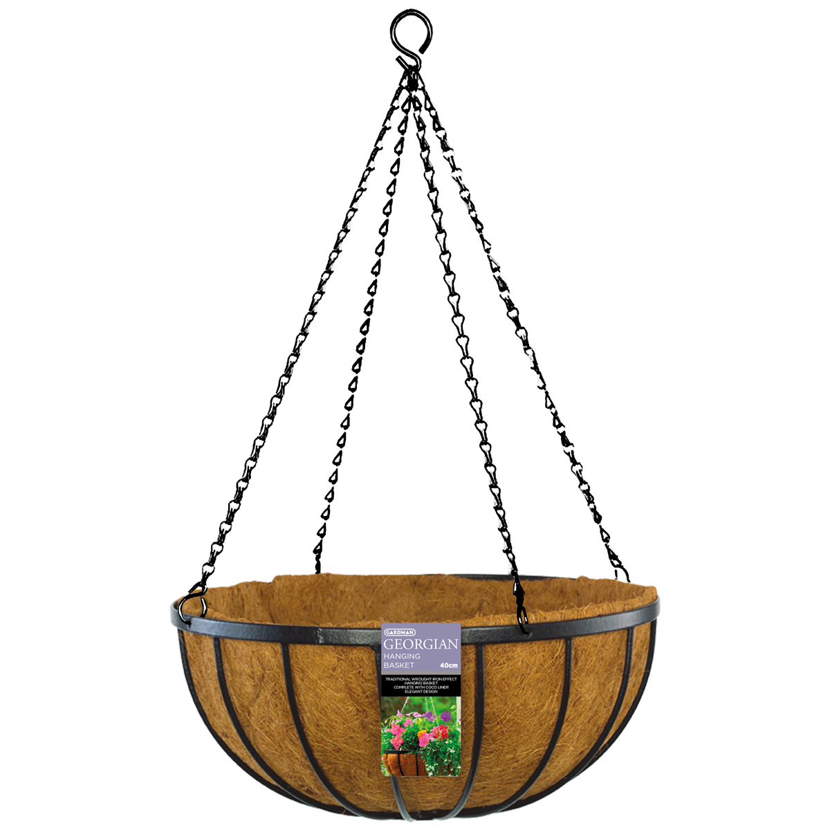 Brunnings 40cm Black Georgian Hanging Basket - Metal - Durable Design