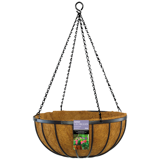 Brunnings 40cm Black Georgian Hanging Basket - Metal - Durable Design