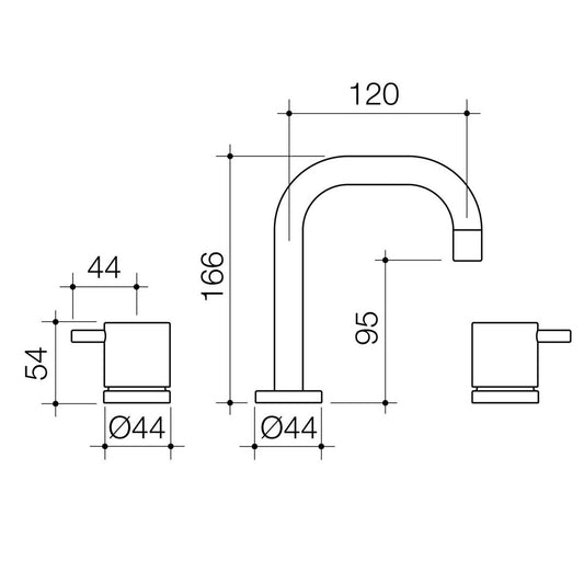 Caroma Chrome Luna Lever Basin Tap Set - Lead Free Brass - 44mm x 166mm – view 2