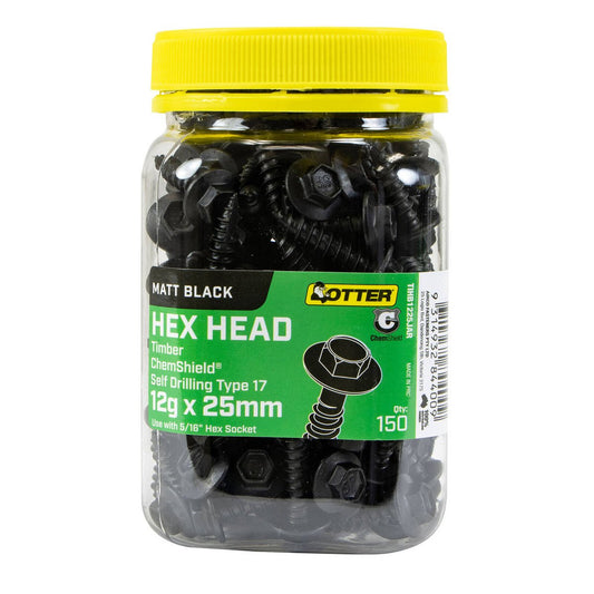 Otter Timber Hex Head Screws 12g x 25mm - 150 Pack - Self-Drilling - Chemshield - Auzzistore