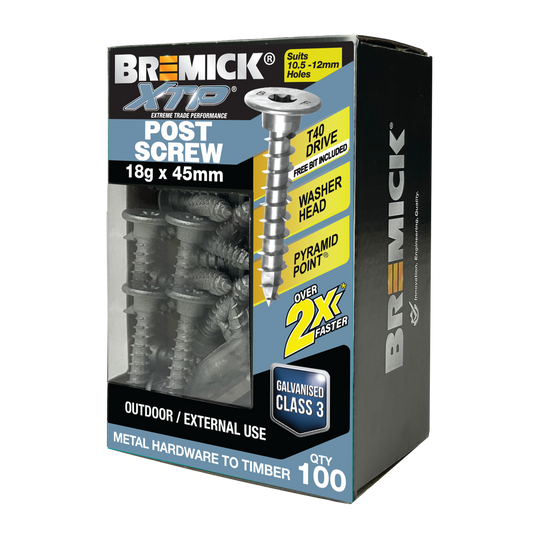 Bremick Xtp Post Screw 18g x 45mm Galv - 100 Pack - T40 Drive - Outdoor Use - Auzzistore
