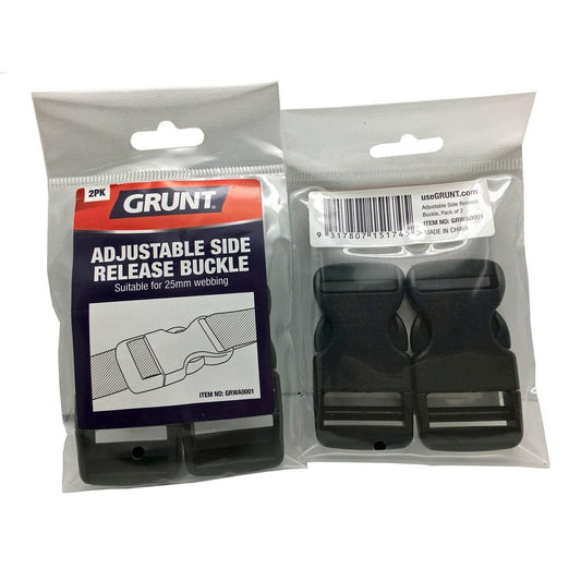 Grunt Adjustable Release Buckle 25mm POM Black Easy Carry 2 Pack - Auzzistore