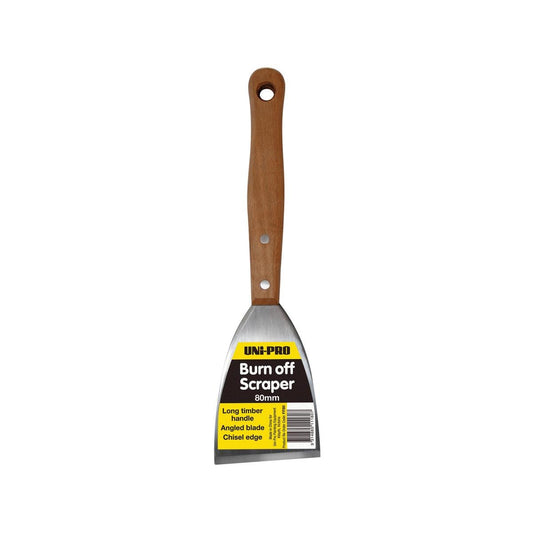 UNi-PRO Burn Off Paint Scraper - 80mm Steel Blade - Timber Handle - Durable