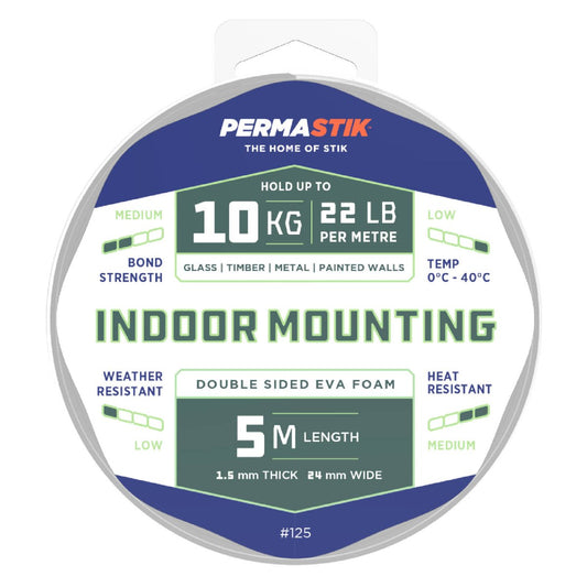 Permastik Indoor Mounting Tape - 24mm x 5m - Foam - 10kg Hold