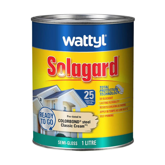 Wattyl Solagard 1L Classic Cream Semi Gloss Exterior Paint - UV Resistant - Auzzistore