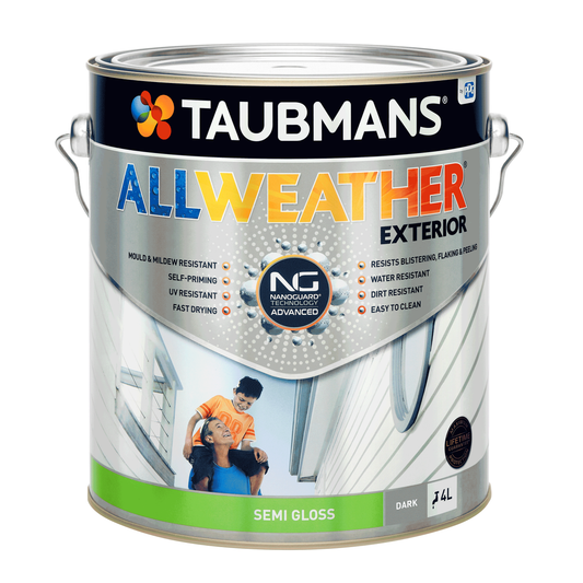 Taubmans 4L All Weather Exterior Paint - Dark Semi Gloss - Mould Resistant - Auzzistore