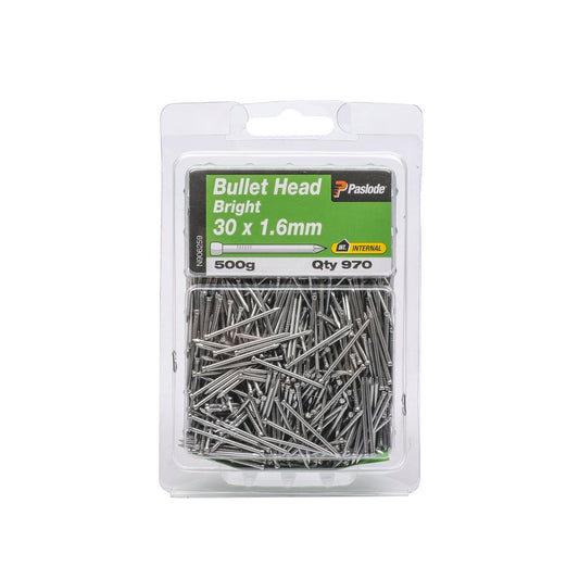 Paslode Bullet Head Nails 30mm Bright Steel 1.6mm 500g Pack - Auzzistore