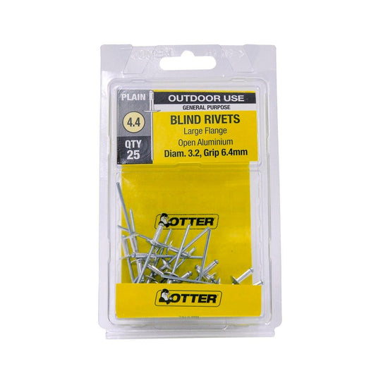 Otter Large Flange Rivets - 3.2 x 6.4mm - Aluminium - Increased Holding Power - 25 Pack - Auzzistore