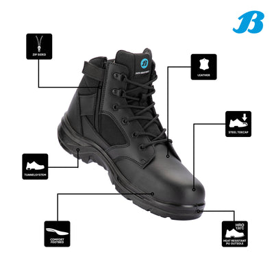 Bata Industrials Black Bobcat Zip Side Safety Boot UK Size 10 - Steel Toe - Slip-Resistant