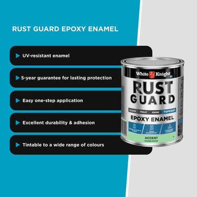 White Knight Rust Guard 1L Accent Gloss Epoxy Enamel Paint - UV-Resistant - Durable Coating