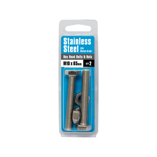 Pinnacle Hex Bolt & Nut - M10 x 65mm - Stainless Steel - 2 Pack – view 2 - Auzzistore