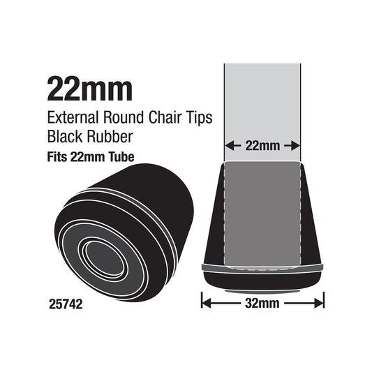 Surface Gard 22mm Black Round Rubber Chair Tip 4 Pack - Easy Glide – view 2 - Auzzistore