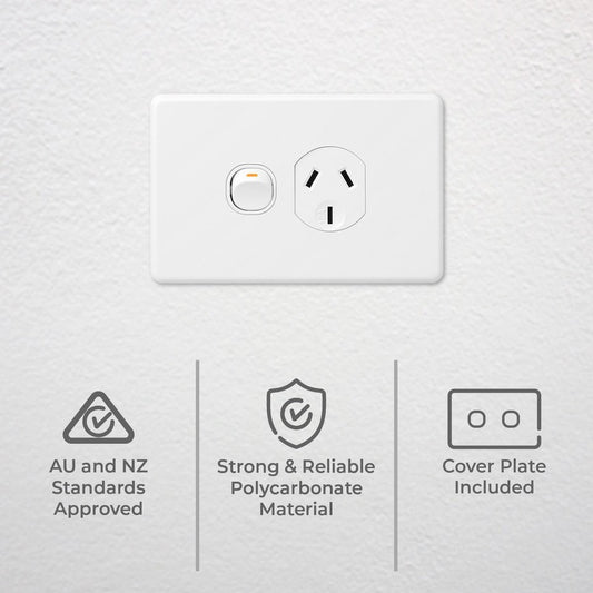 DETA X6 White Single Power Point - 10amp - Polycarbonate - Flush Design – view 2 - Auzzistore