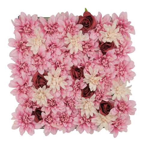 Un Real Dahlia Rose Flower Hedge Tile - 50 x 50cm - Blush Pink, Cream, Burgundy - Realistic Design, Maintenance-Free - Auzzistore