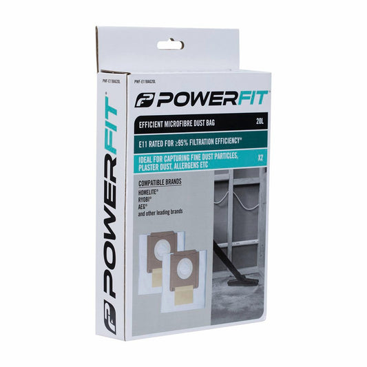 Powerfit E11 Dust Bag 20L Micro-Fibre 95% Filtration Efficiency 2 Pack