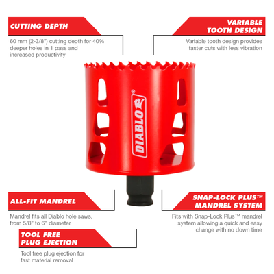 Diablo 70mm Bi Metal Hole Saw - Tool-Free Ejection - 60mm Depth