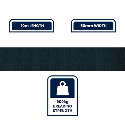Grunt 50mm x 10m Black Poly Webbing - Strong - Durable - 900kg Strength
