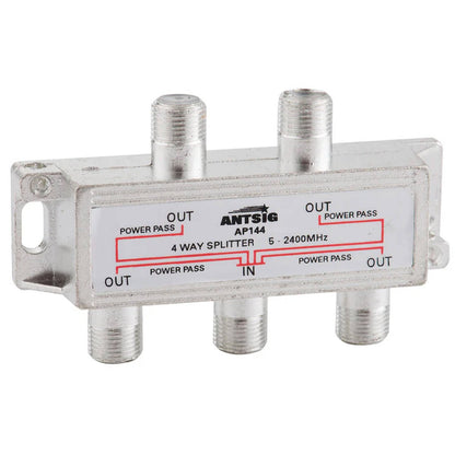 Antsig 4 Way Splitter - Digital TV Signal - Zinc/Aluminium - Indoor Use
