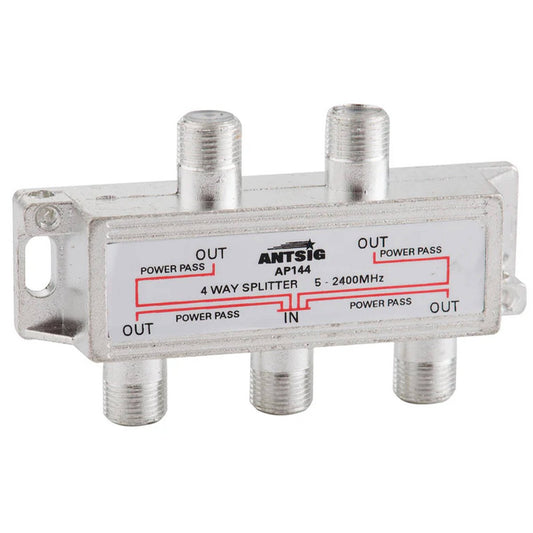 Antsig 4 Way Splitter - Digital TV Signal - Zinc/Aluminium - Indoor Use