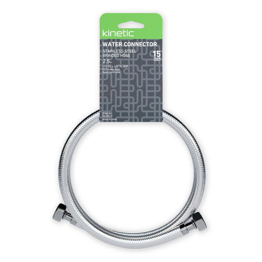 Kinetic Stainless Steel Flexible Braided Hose Water Connector 2500mm - 1/2" BSP - Corrosion Resistant – view 2 - Auzzistore