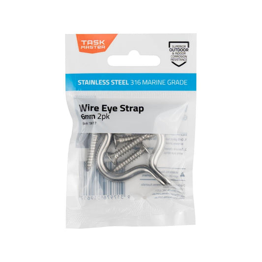 Taskmaster 6mm Stainless Steel Wire Eye Strap 2 Pack - Rust Resistant - Durable - Auzzistore