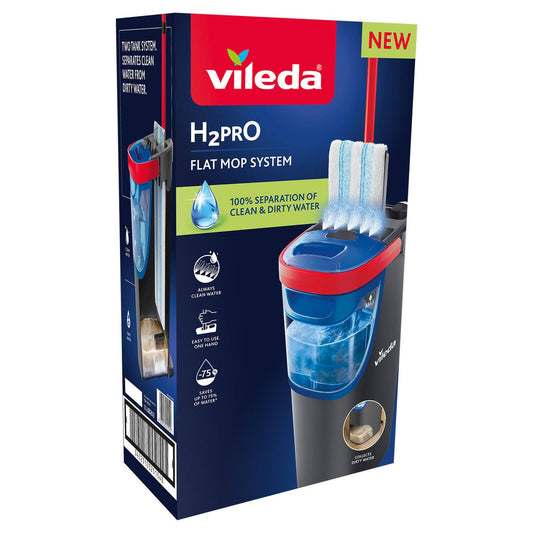 Vileda h2pro Flat Mop - 1.2L - Efficient Water Separation - Streak-Free Clean