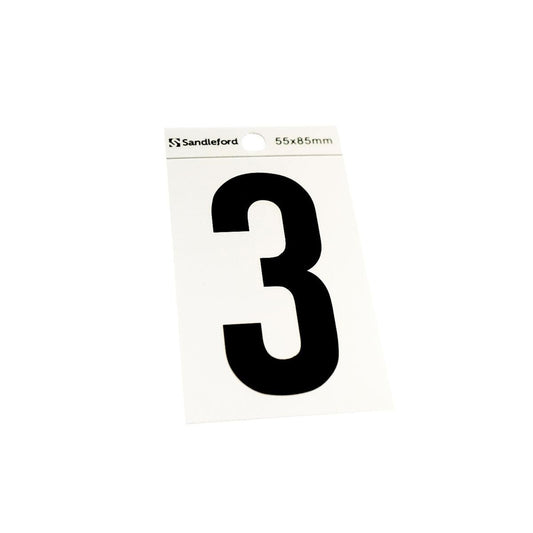 Sandleford Self Adhesive House Number 3 - 85mm - Silver Black