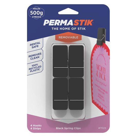 Permastik Black Spring Clips 4 Pack - 110mm x 205mm - Holds 500g - Easy to Apply