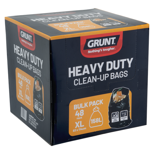 Grunt 158L Black Heavy Duty Clean Up Bags - 158L Capacity - Tough Design