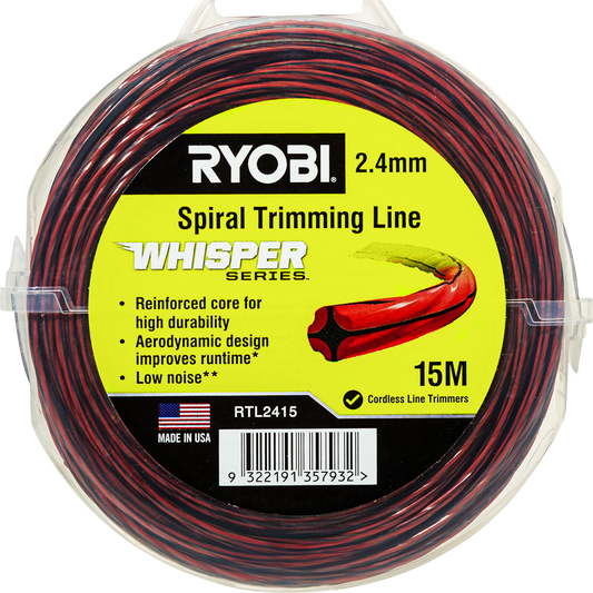 Ryobi Whisper Series Trimming Line - 2 x 4mm x 15m - Green - Durable - Auzzistore