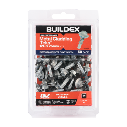 Buildex Cladding Fencing Teks Screws 12g x 25mm - 50 Pack - Self-Drilling - Corrosion-Resistant - Auzzistore