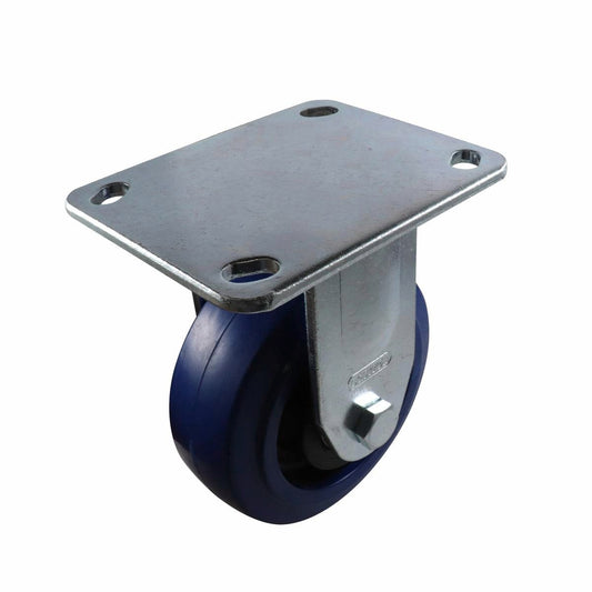 Easyroll Fixed Plate Castor - 125mm - Blue Elastic Rubber - Non-Marking - Auzzistore