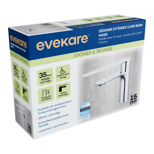 Evekare Chrome Extended Lever Basin Mixer - 180mm x 180mm x 75mm - Accessible Design – view 2